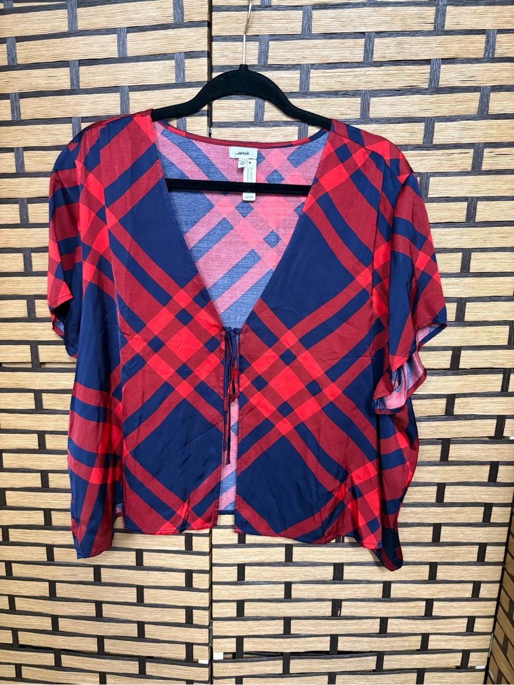 Aerie red and blue plaid sleep kimono size large